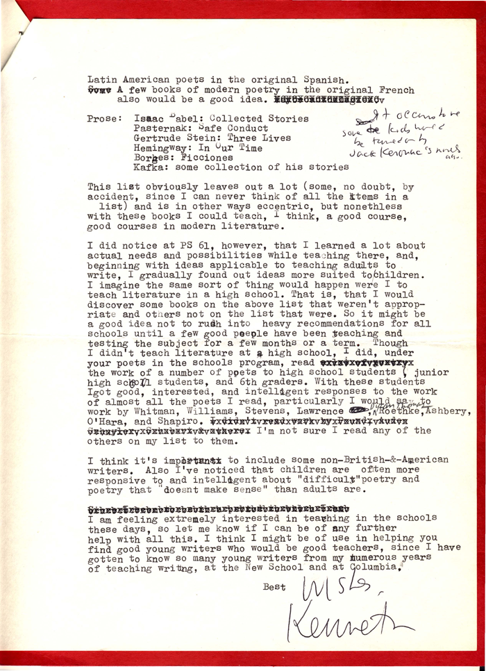 Kenneth Koch&#039;s 1969 Letter