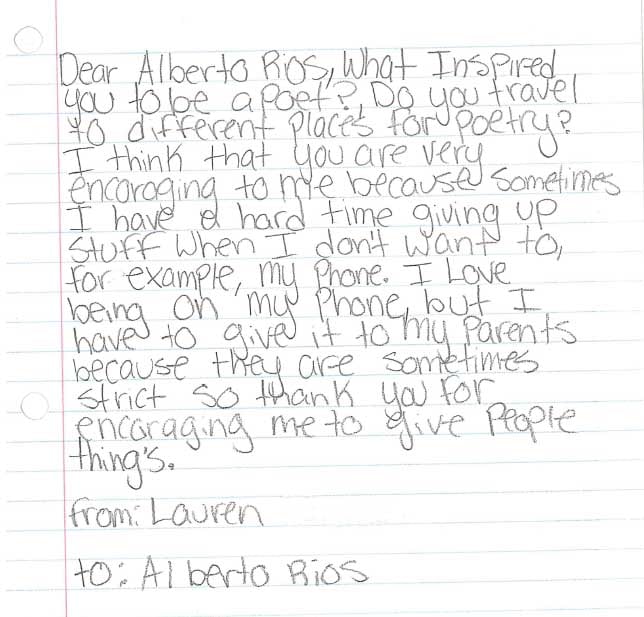 Dear Alberto Ríos from Lauren